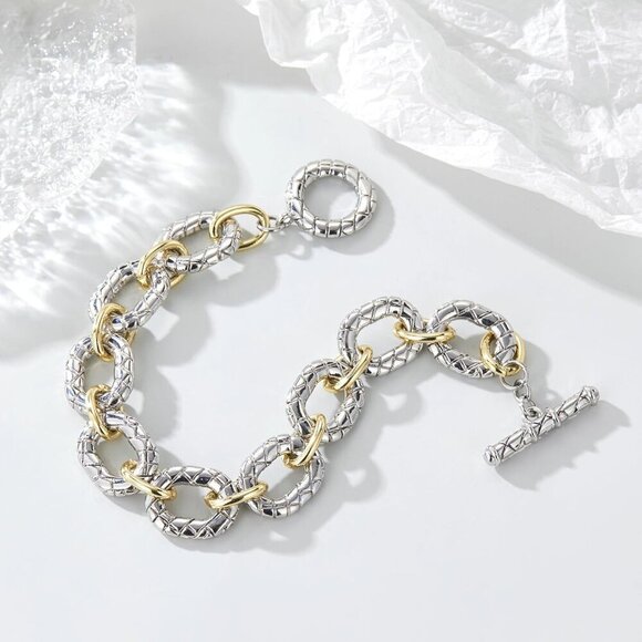 Two Tone Italian Designer Inspired Chain Link  Chunky Rope Bracelets for Women - Picture 5 of 6